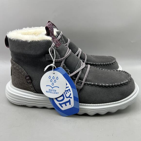 Hey Dude Reyes Suede Boots Women Size 9 Grey Water Repellent Fleece Lined Shoes - Picture 1 of 9